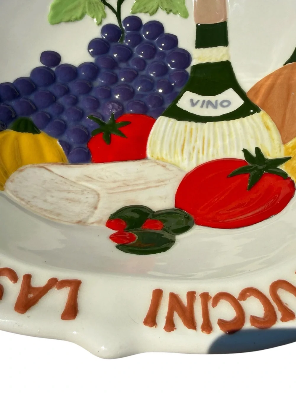 Hand Painted Italian Pasta Serving Bowl 13” Grapes Wine Tuscan Kitchen Decor